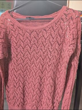 Women’s Open-Knit Pullover Sweater - Dusty Rose